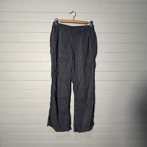 Eileen Fisher Petite Grey Linen Viscose Blend Relaxed‎ Straight Leg Pants 4P